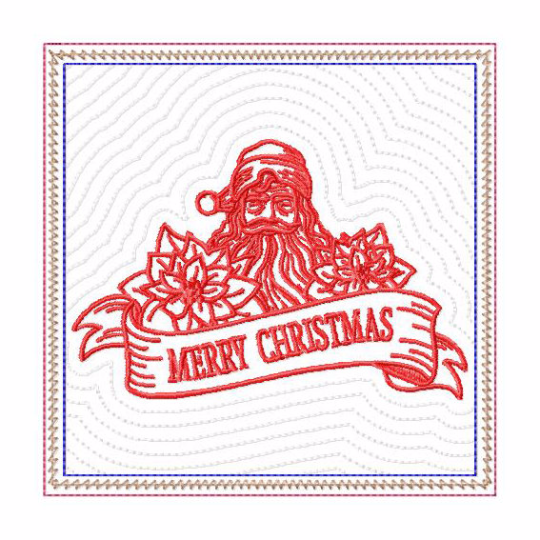 In The Hoop Machine Embroidery Mug Rug - Christmas Redwork Santa Claus Collection #08