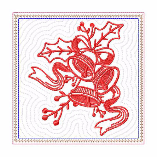 In The Hoop Machine Embroidery Mug Rug - Christmas Redwork Three Bells Collection #11
