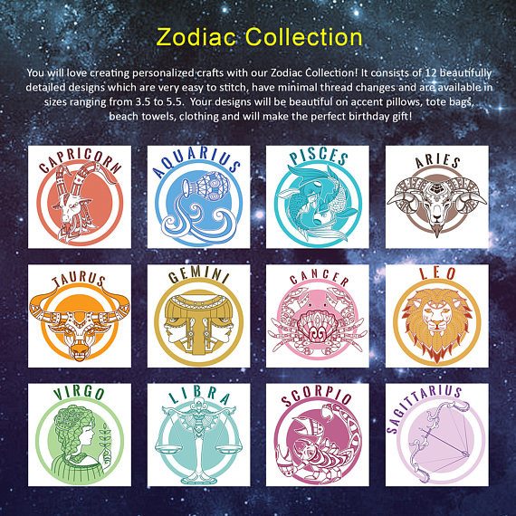 Horoscope Zodiac Collection 12 Machine Embroidery Designs