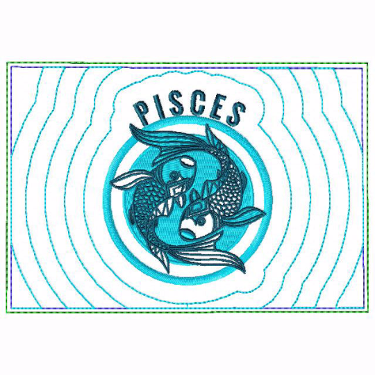 Pisces Zodiac Small Money Purse - In The Hoop Machine Embroidery Design