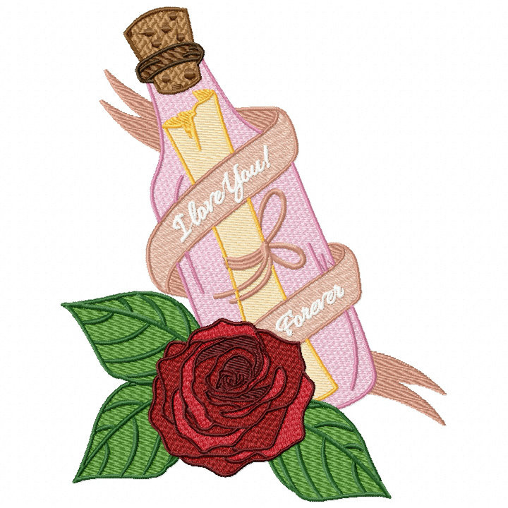 I Love You Forever Letter Machine Embroidery Design - Love Letter in a Bottle #02
