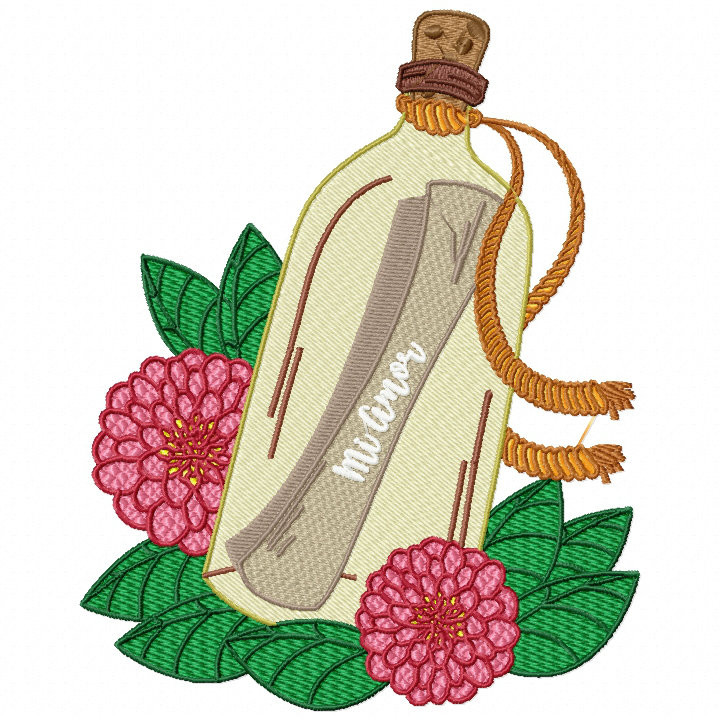 Mi Amor Letter Machine Embroidery Design - Love Letter in a Bottle #04