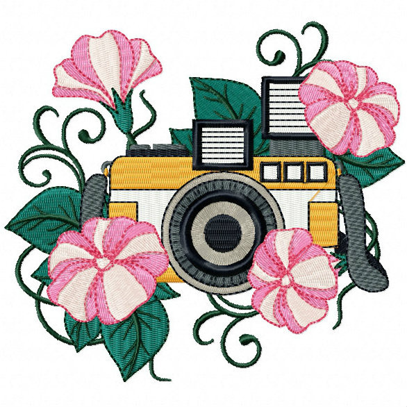 Floral Camera Machine Embroidery Design - Photography Hobby #03