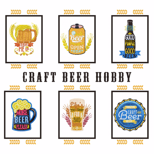Craft Beer Hobby Collection of 6 Machine Embroidery Designs
