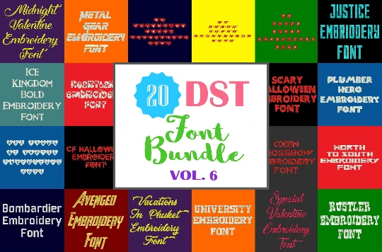 Machine Embroidery Fonts - 20 DST Font Bundle - Volume 6