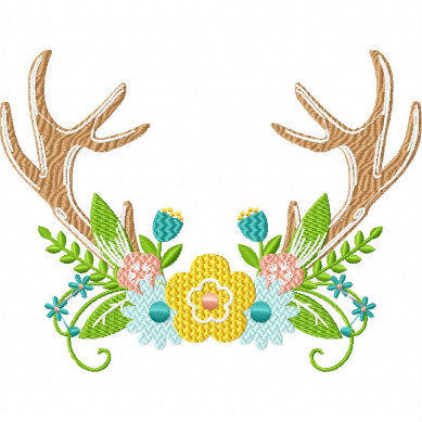 Antler Wedding Wreath - Rustic Wedding Collection #03 Machine Embroidery Design