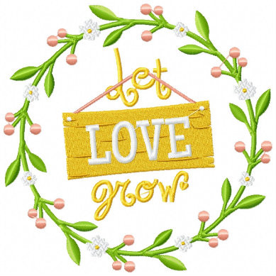 Let Love Grow Wreath - Rustic Wedding Collection #13 Machine Embroidery Design