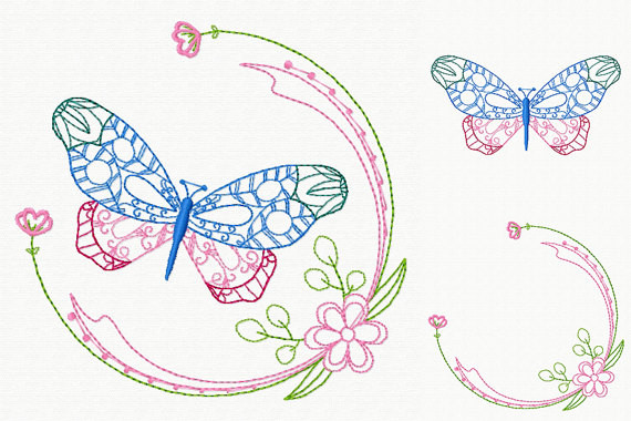 Beautiful Butterfly and Floral #02 Machine Embroidery Designs