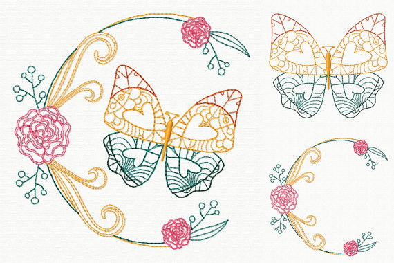 Beautiful Butterfly and Floral #05 Machine Embroidery Designs