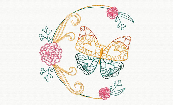 Beautiful Butterfly and Floral #05 Machine Embroidery Designs