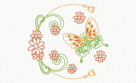 Beautiful Butterfly and Floral #08 Machine Embroidery Designs