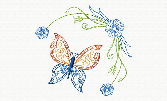 Beautiful Butterfly and Floral #09 Machine Embroidery Designs