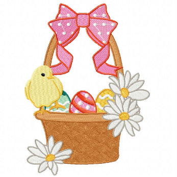Easter Eggs with Pink Ribbon Basket - Easter Egg Collection #07 Machine Embroidery Design