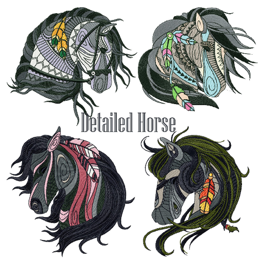 Machine Embroidery Designs - Detailed Horses Collection of 4