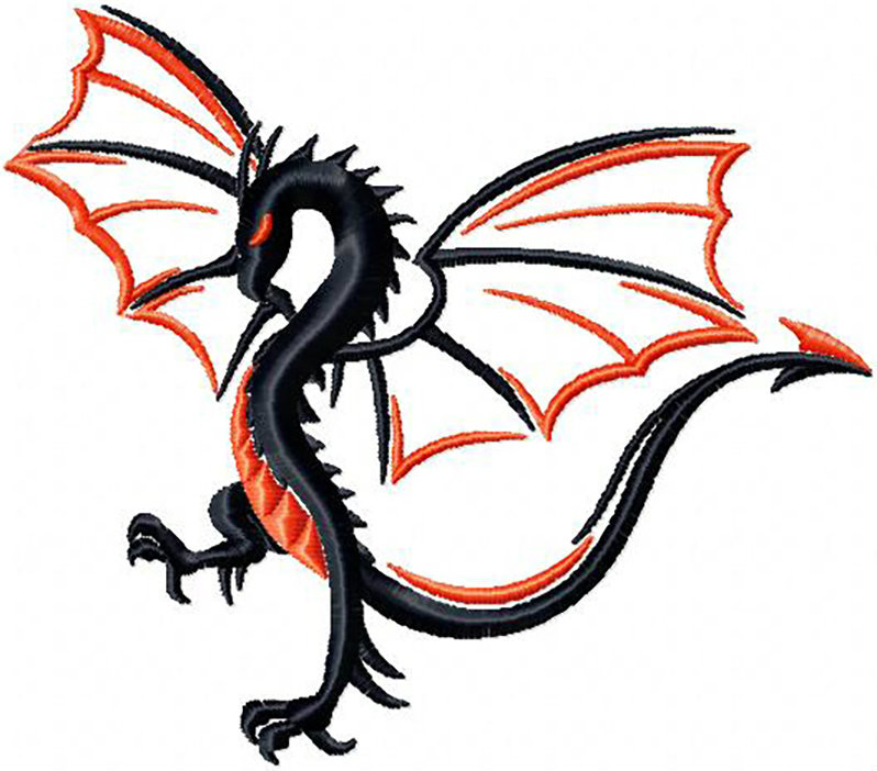Winged Two Tone Dragon - Tribal Dragon #12 Machine Embroidery Design