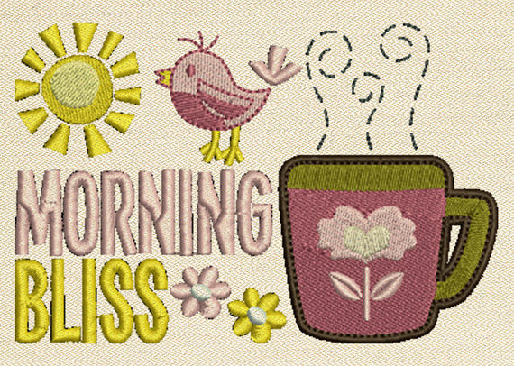 Morning Bliss  Mug Rug In The Hoop Machine Embroidery Design