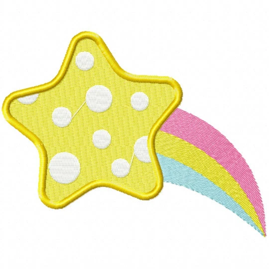 Polka Falling Star - Star #03 Stitched and Applique Machine Embroidery Design