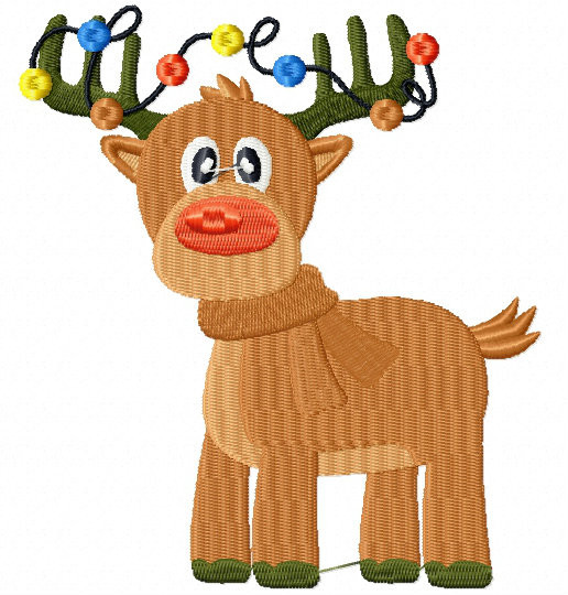 Christmas Light Reindeer - Santa's Reindeer #01 Machine Embroidery Design