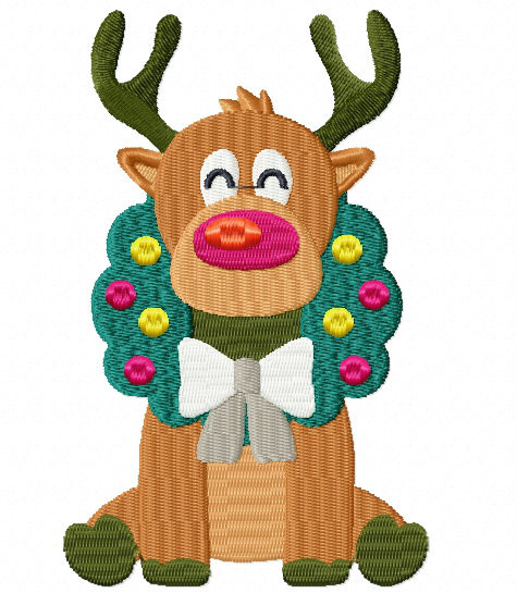 Reindeer with Christmas Wreath - Santa's Reindeer #05 Machine Embroidery Design