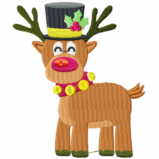 Reindeer with Christmas Hat - Santa's Reindeer #06 Machine Embroidery Design
