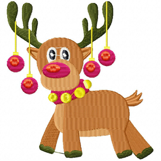 Reindeer with Christmas Ornaments - Santa's Reindeer #07 Machine Embroidery Design