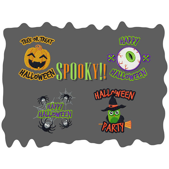 Spooky Collection of 4 Machine Embroidery Designs in Stiched