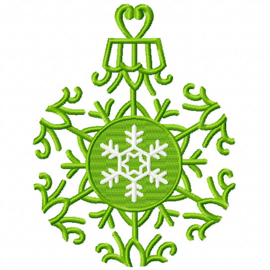 Green Snowflake Ornament - Christmas Ornaments #07 Machine Embroidery Design
