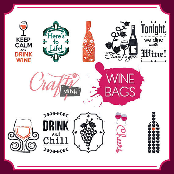 In The Hoop Machine Embroidery Design Keep Calm Wine Bag