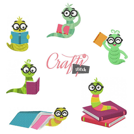 Machine Embroidery Design - Bookworm Collection #02