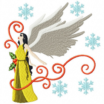 Yellow Dressed Angel - Christmas Angel #01 Machine Embroidery Design