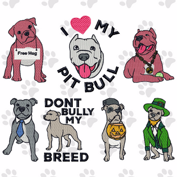 Pitbull Collection of 7 Machine Embroidery Designs