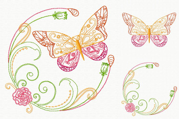 Beautiful Butterfly and Floral #01 Machine Embroidery Design