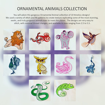 Ornamental Animals Collection Vol. 2, 10 Machine Embroidery Designs