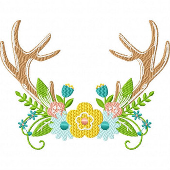 Antler Wedding Wreath - Rustic Wedding Collection #03 Machine Embroidery Design