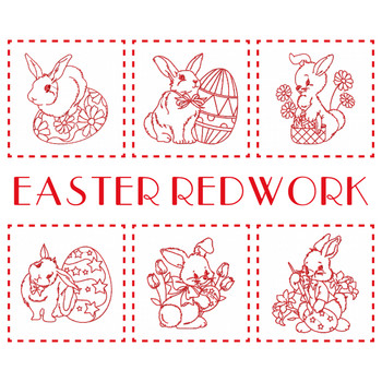 Machine Embroidery Designs - Easter Redwork Bunnies Collection of 6