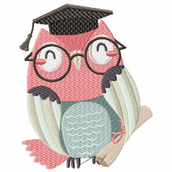 Pink Owl in Glasses - Owl Graduation Collection #02 Machine Embroidery Design 