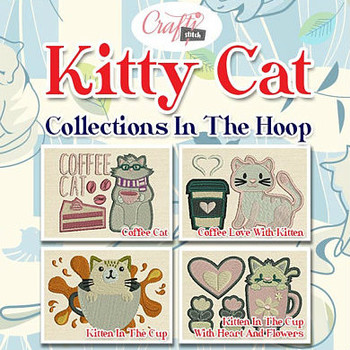 Kitty Cat Mug Rug 4 Pack In The Hoop Machine Embroidery Design