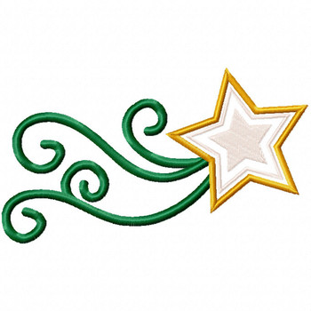 Green Star Trail 2 - Stars #08 Stitched and Applique Machine Embroidery Design