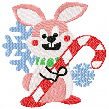 Christmas Rabbit with Candy Cane -Christmas Woodland Animals #06 Machine Embroidery Design