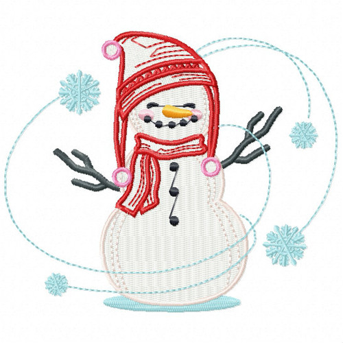 Snowman with Flying Snowflakes - Snowman #09 Machine Embroidery Design