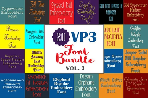20 VP3 Font Bundle - Volume 3 - 20 Husqvarna Viking Machine Embroidery Fonts