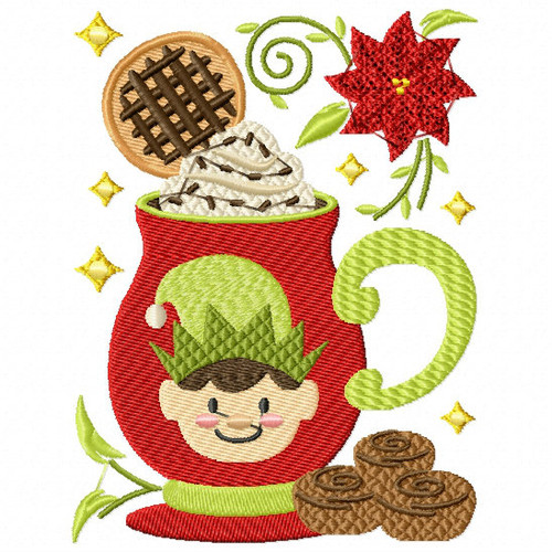 Cookie Elf Drink - Christmas Hot Drinks #05 Machine Embroidery Design