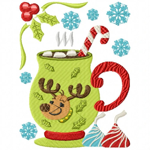 Reindeer Drink - Christmas Hot Drinks #04 Machine Embroidery Design