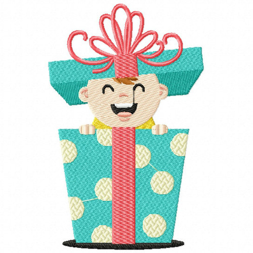 Baby in Blue Polka Christmas Box - Christmas Baby #01 Machine Embroidery Design