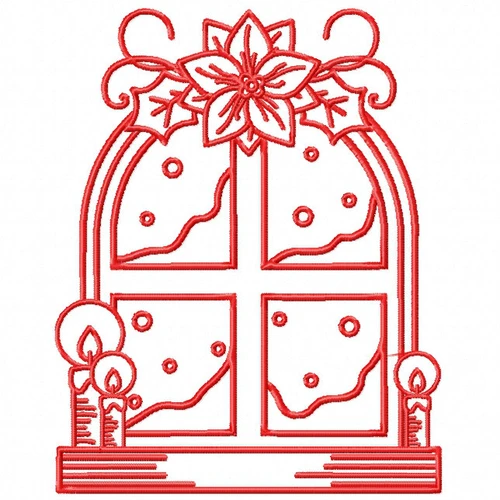 Window - Christmas Redwork #06 Machine Embroidery Design