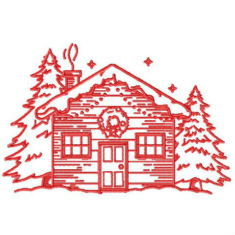 Christmas House - Christmas Redwork #07 Machine Embroidery Design