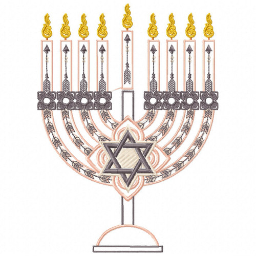 Menora - Peach Chanukah - Hanukkah #07 Machine Embroidery Design