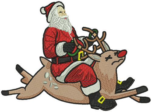 Santa Riding Reindeer - Humor Christmas #02 Machine Embroidery Design