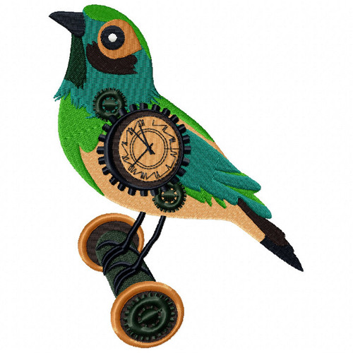 Steampunk Bird Clock Face - Machine Embroidery Design - Steampunk Collection #20