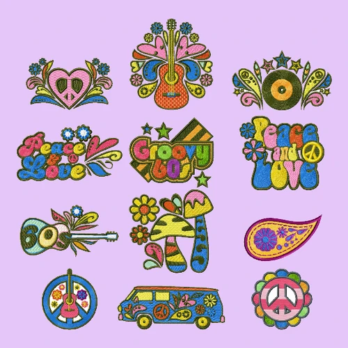 Psychedelic 60's Collection of 12 Machine Embroidery Designs